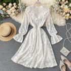Flared-cuff Ruffled Midi A-line Lace Dress