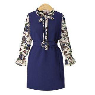 Set: Sleeveless Dress + Long-sleeve Floral Print Top