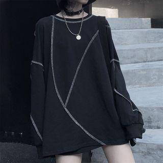 Contrast Trim Oversize Pullover Black - One Size