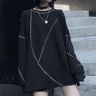 Contrast Trim Oversize Pullover Black - One Size