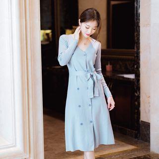 Double-breasted Tie-waist Knit Dress