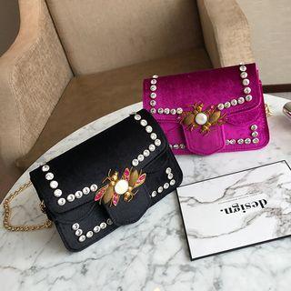 Velvet Insect Accent Flap Crossbody Bag