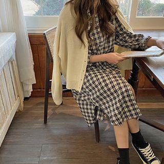 Long Plaid Shirtdress Black - One Size
