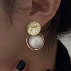 Disc Alloy Faux Pearl Dangle Earring 1 Pair - White & Gold - One Size