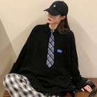 Collared Pullover / Plaid Wide-leg Pants