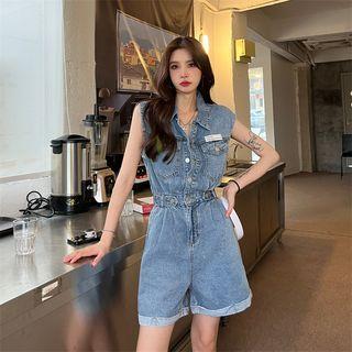 Sleeveless Collar Denim Romper