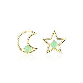 Sterling Silver Plated Gold Simple Fashion Star Moon Asymmetric Stud Earrings Golden - One Size