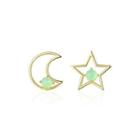 Sterling Silver Plated Gold Simple Fashion Star Moon Asymmetric Stud Earrings Golden - One Size