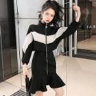 Color-panel Mini Mermaid Sweatshirt Dress