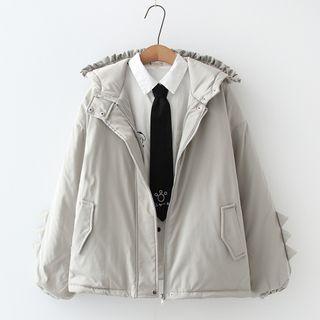 Ruffle Trim Hood Zip Jacket