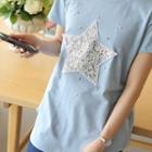 Sequined Star Applique T-shirt