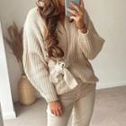 Long Sleeve Tie-waist Ribbed Knit Sweater