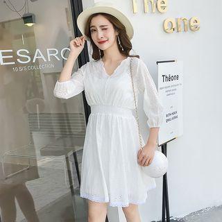 Set: Lantern-sleeve Mini Lace Dress + Spaghetti Strap Dress