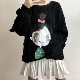 Frill Trim Print Long-sleeve Sweatshirt