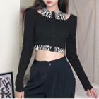 Mock Two-piece Zebra Print Panel Cropped T-shirt