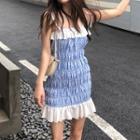 Spaghetti Strap Ruffle Trim Plaid Mini Sheath Dress Blue - One Size