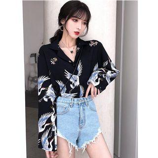 Cranes Print Blouse