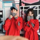 Couple Matching Striped High Neck Mock Two-piece Pullover