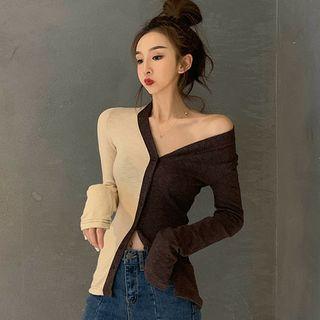 Two-tone Buttoned Jacket As Shown In Figure - One Size