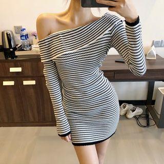 Boatneck Striped Pencil Dress Stripe - One Size