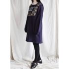 Square-neck Embroidered Boxy Knit Dress