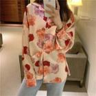 Floral Print Shirt Off-white & Red & Pink - One Size