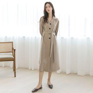 Wide-cuff Tie-waist Long Coatdress
