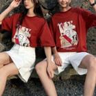 Couple Matching Short-sleeve Cartoon Print T-shirt / Mini A-line Skirt / Shorts (various Designs)