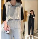 Crew-neck Elbow-sleeve T-shirt / Hooded Half Zip Jumpsuit