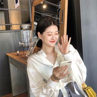 Long-sleeve Plain Satin Blouse