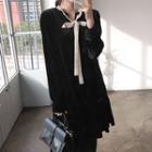 Beribboned Frill-trim Velvet Mini Dress Black - One Size