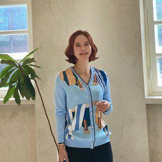 Scarf Print Knit Cardigan