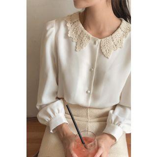 Lace-collar Crepe Blouse