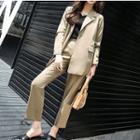 Set: Plain Blazer With Belt + Dress Pants