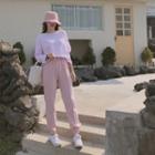 Pastel-color Cotton Jogger Pants Pink - One Size