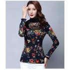 Lace Panel Floral Long-sleeve Blouse