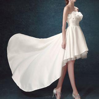 Flower Applique Strapless High-low Wedding Dress