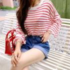 Wide-sleeve Stripe Oversized Knit Top