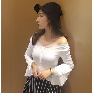 V-neck Ruffle Trim Long-sleeve T-shirt