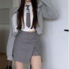 Sleeveless Shirt With Tie / Hooded Zip Jacket / Mini Skirt