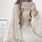 Ribbon Eyelet Lace Open-front Cardigan Almond - One Size