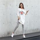 Slit-side Lettering Mini T-shirt Dress