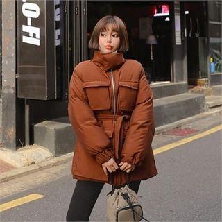 Multi-pocket Padded Jacket With Sash