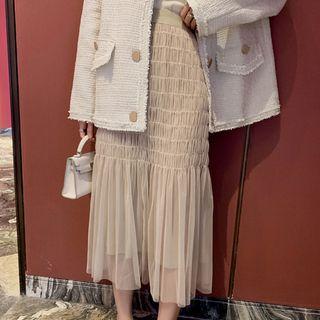 Midi Shirred A-line Mesh Skirt Mauve Almond - One Size