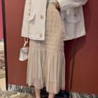 Midi Shirred A-line Mesh Skirt Mauve Almond - One Size