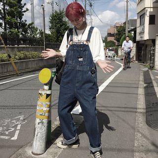 Wide-leg Denim Dungaree Dark Blue - One Size