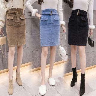 Pocket Detail Corduroy Straight-fit Skirt