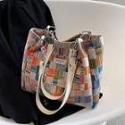 Color Block Tote Bag Tangerine & Blue & Beige - One Size