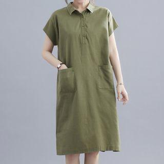 Short-sleeve Collar Pocket Detail Shift Dress