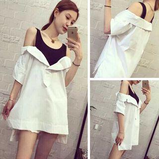 Cold Shoulder Mock Two-piece Long Blouse